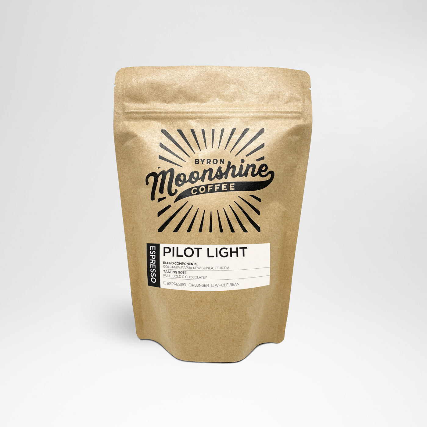 Pilot Light Espresso Blend Coffee Byron Moonshine Coffee 250gm Whole Bean 